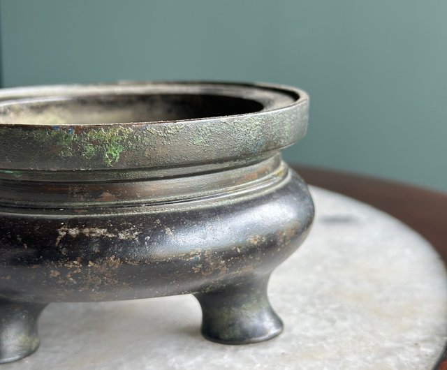 日本帶回老件鬲式宣德銅爐底款大明宣德年製豊華vintage｜香氛蠟燭/燭台