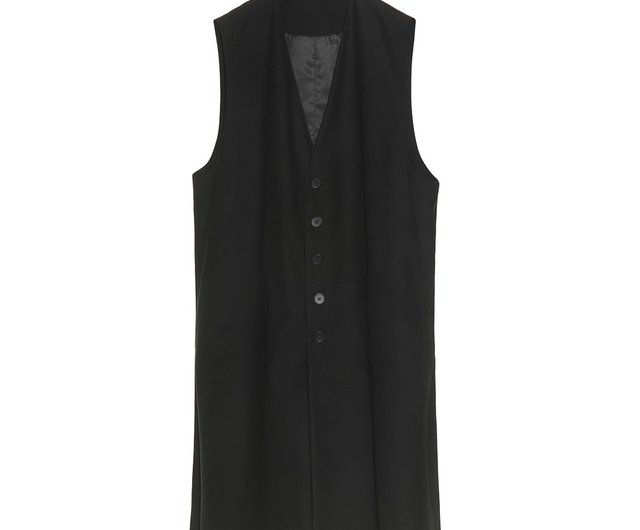 ロングジレコート ユニセックス 秋冬 ブラック ノースリーブ アウター