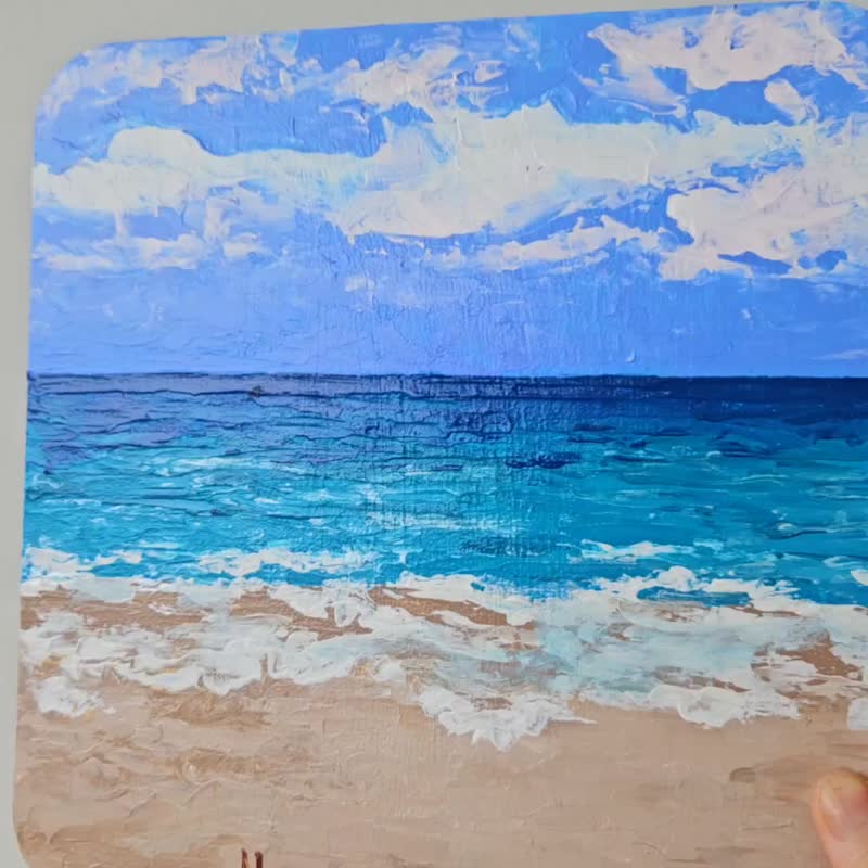 タイ 穏やかな青い海の絵ビーチ ホライゾン オリジナル アートワーク