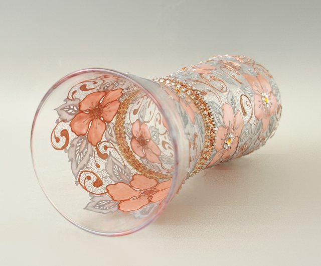 ブルガリア ガラスの花瓶ローズゴールドシルバースワロフスキー