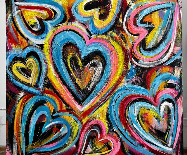 送料無料】スペイン ロマンチックな絵画 ハートの絵画 虹色のアート