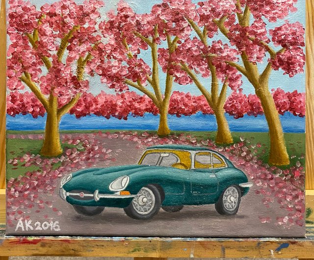 送料無料】ロシア グリーン ジャガー、オリジナルの油絵、キャンバスに