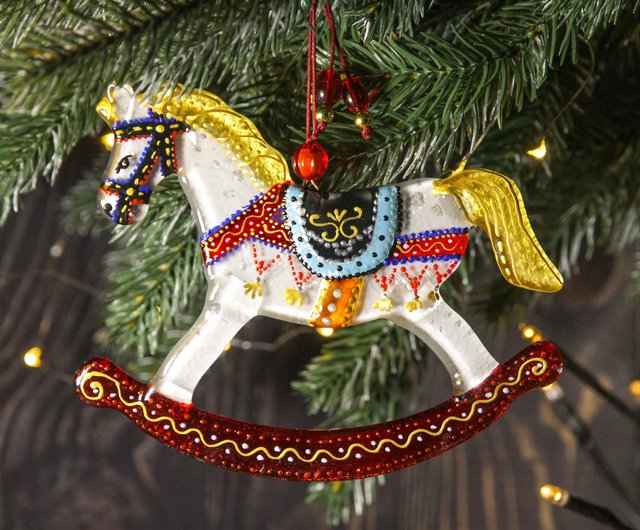 送料無料】ウクライナ ロッキングホース ガラス 壁掛け クリスマス