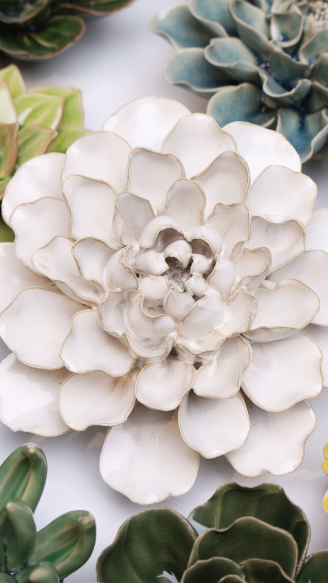 Wall Art Decor White Ceramic Flower - Handcrafted Home Decor