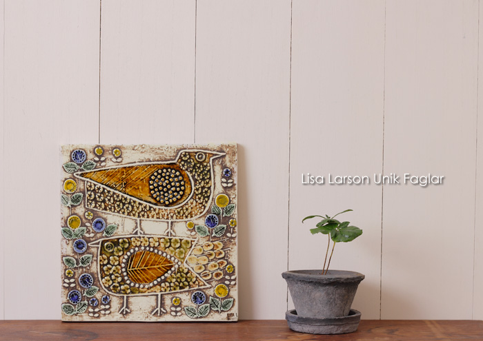 ヴィンテージ】Lisa Larson/リサ・ラーソン/陶板/UNIK/Faglar/二羽の鳥