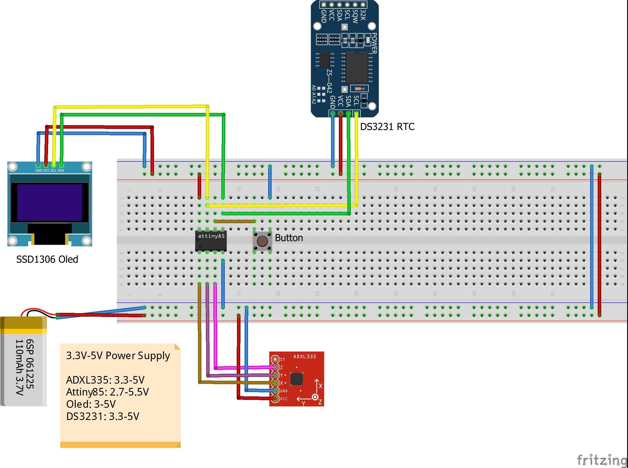 Breadboard Watch Using Attiny 85, DS 3231 Real Time Clock, a Push