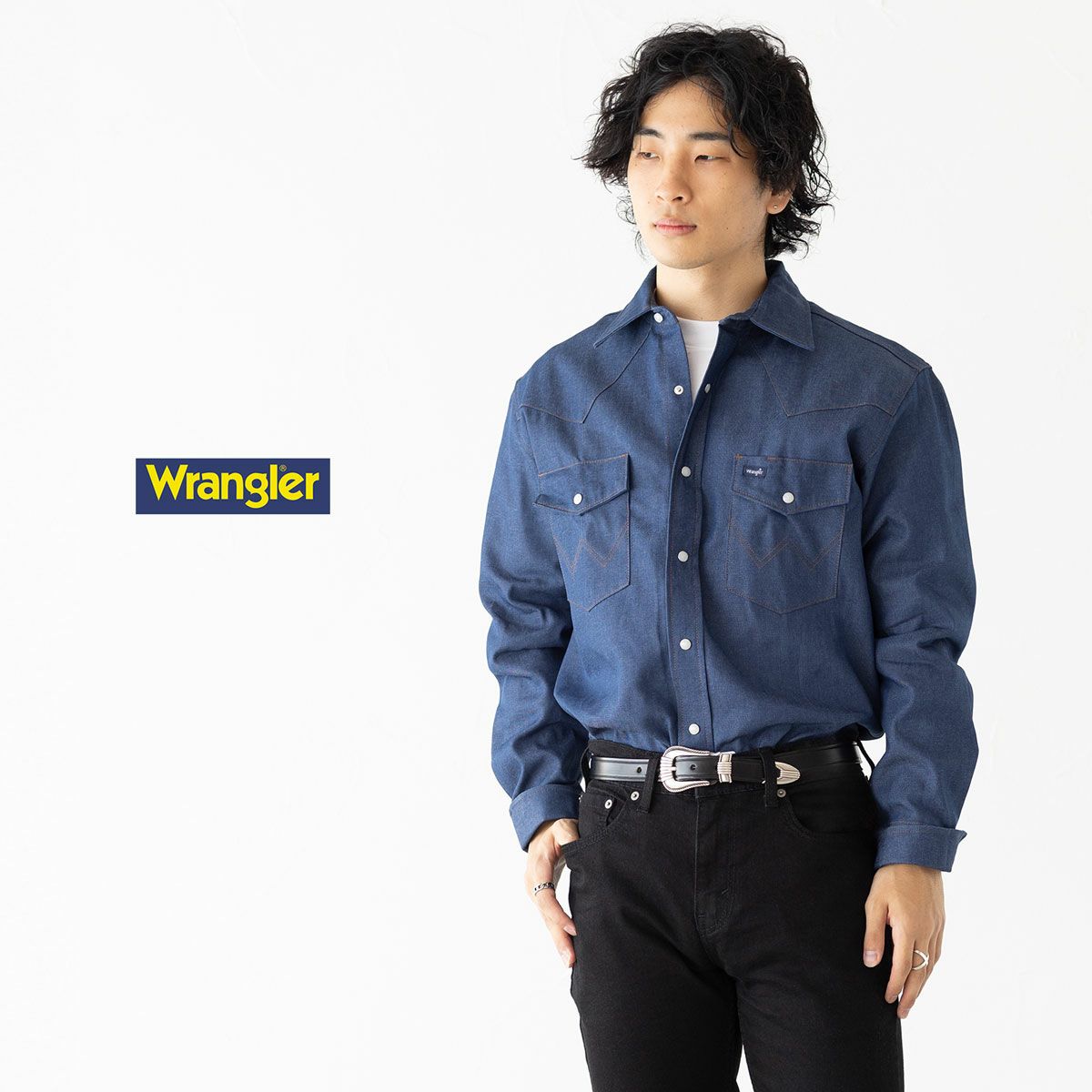 アメリカ直輸入 ラングラー Wrangler ウエスタンシャツ 未洗いデニム