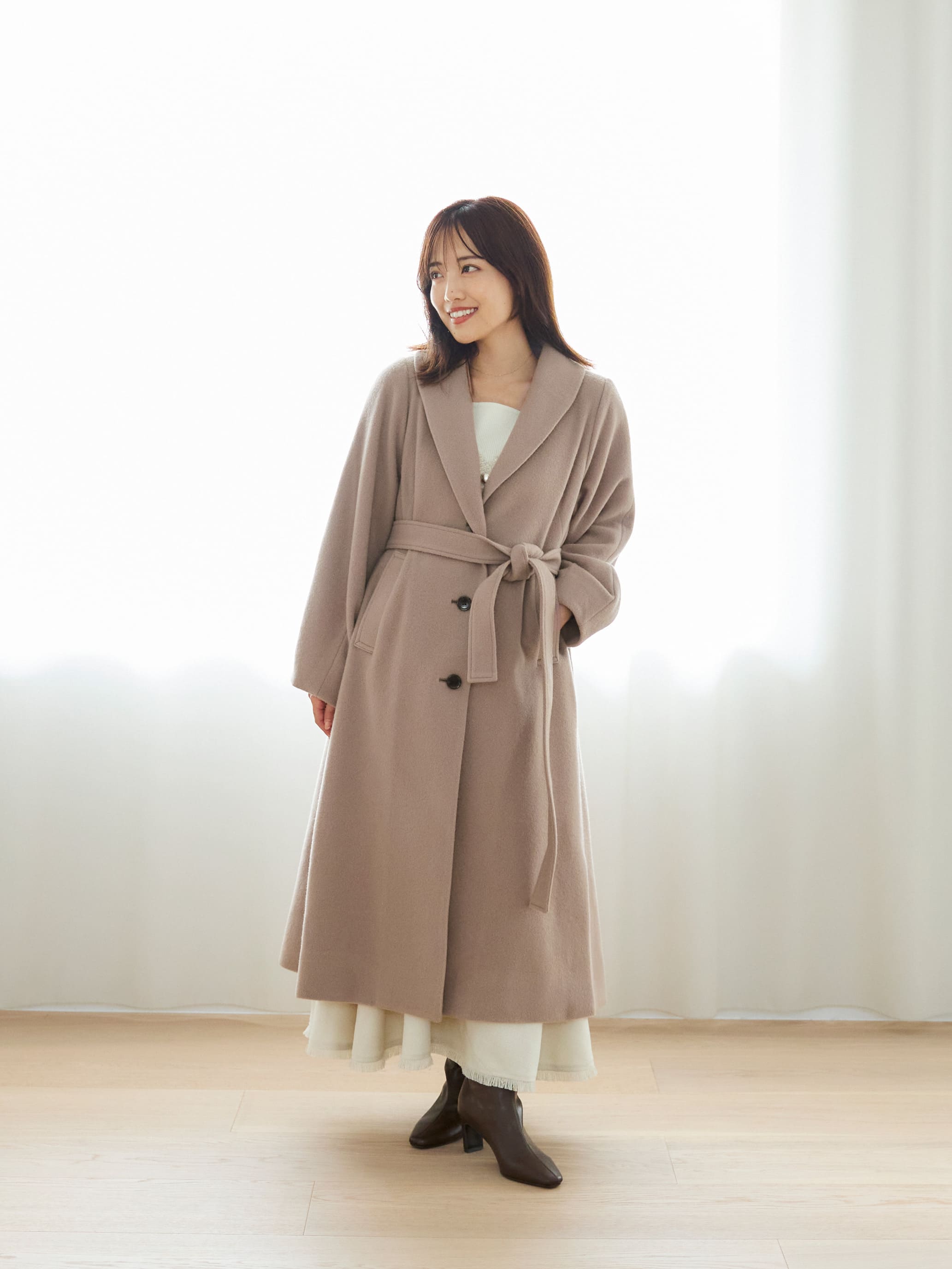 ショールカラーバックタックフレアコート-short & regular | 小柄・低