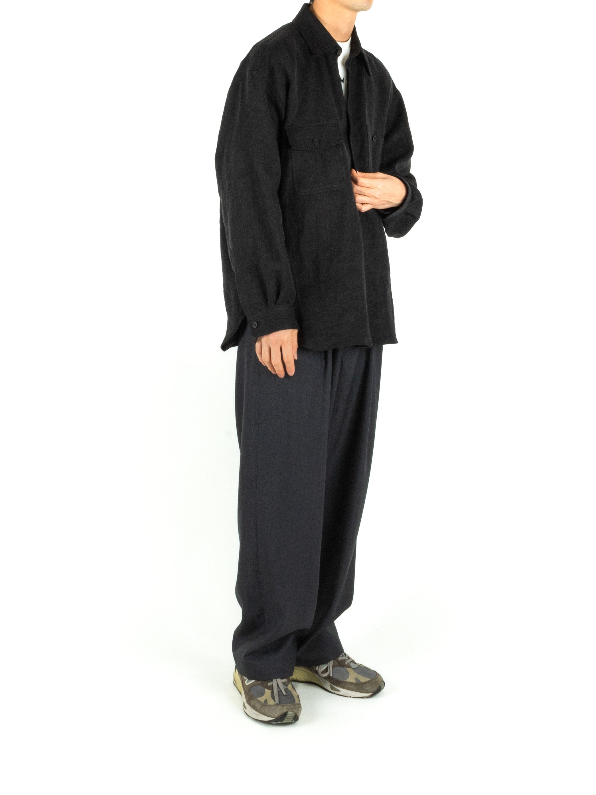Washed Linen Twill Work Shirts｜Black – Cornier