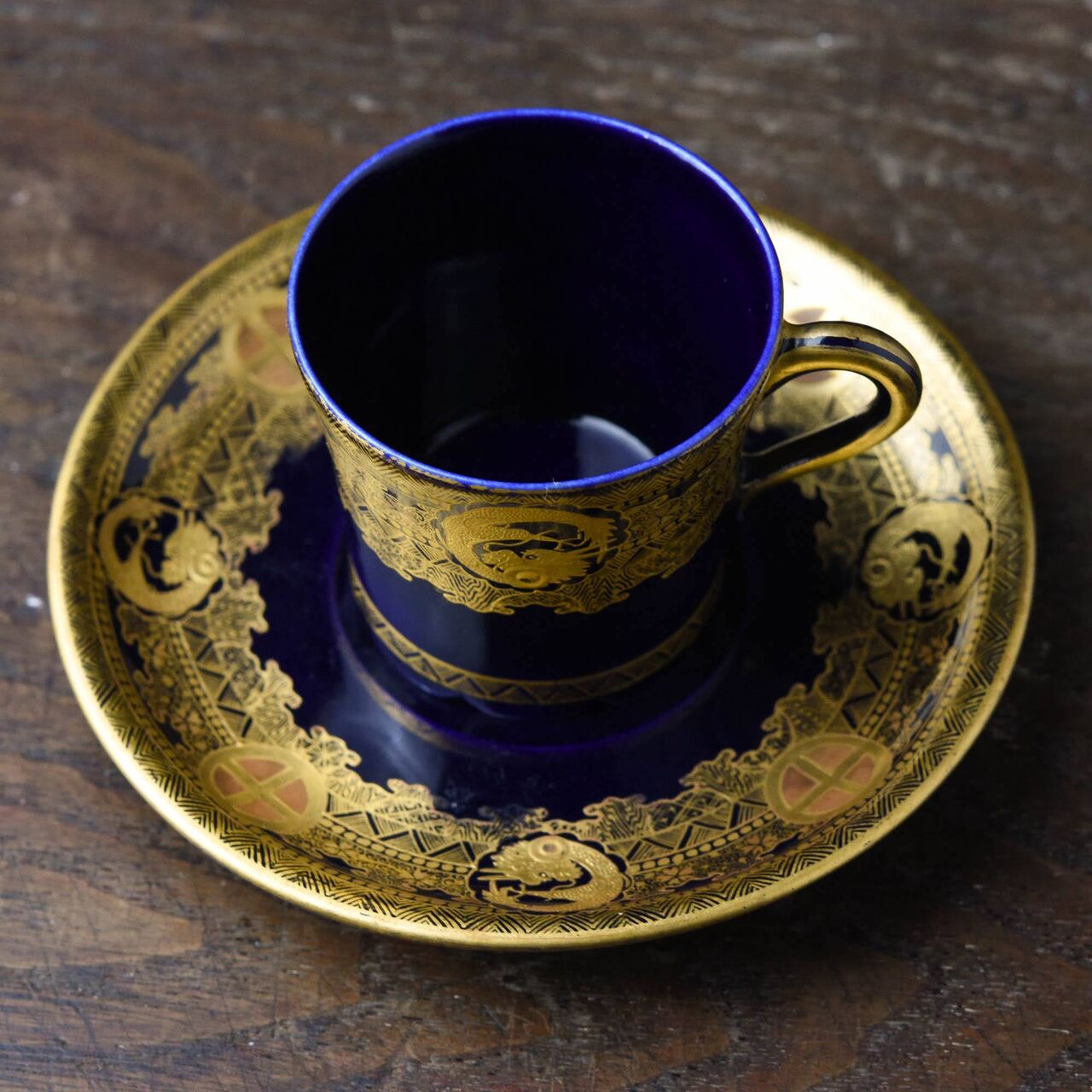 陶磁器 :: 7代目錦光山 京薩摩 瑠璃釉デミタスカップ&ソーサー