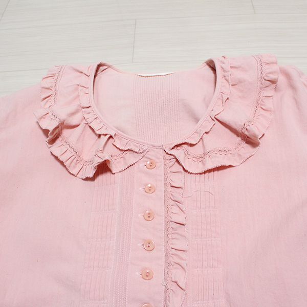 ピンクハウスフレンチスリーブフリルブラウス ミラーキャットフリル