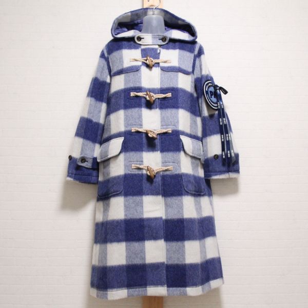 青系ブロックチェックダッフルコートサガラワッペン付き - ピンク