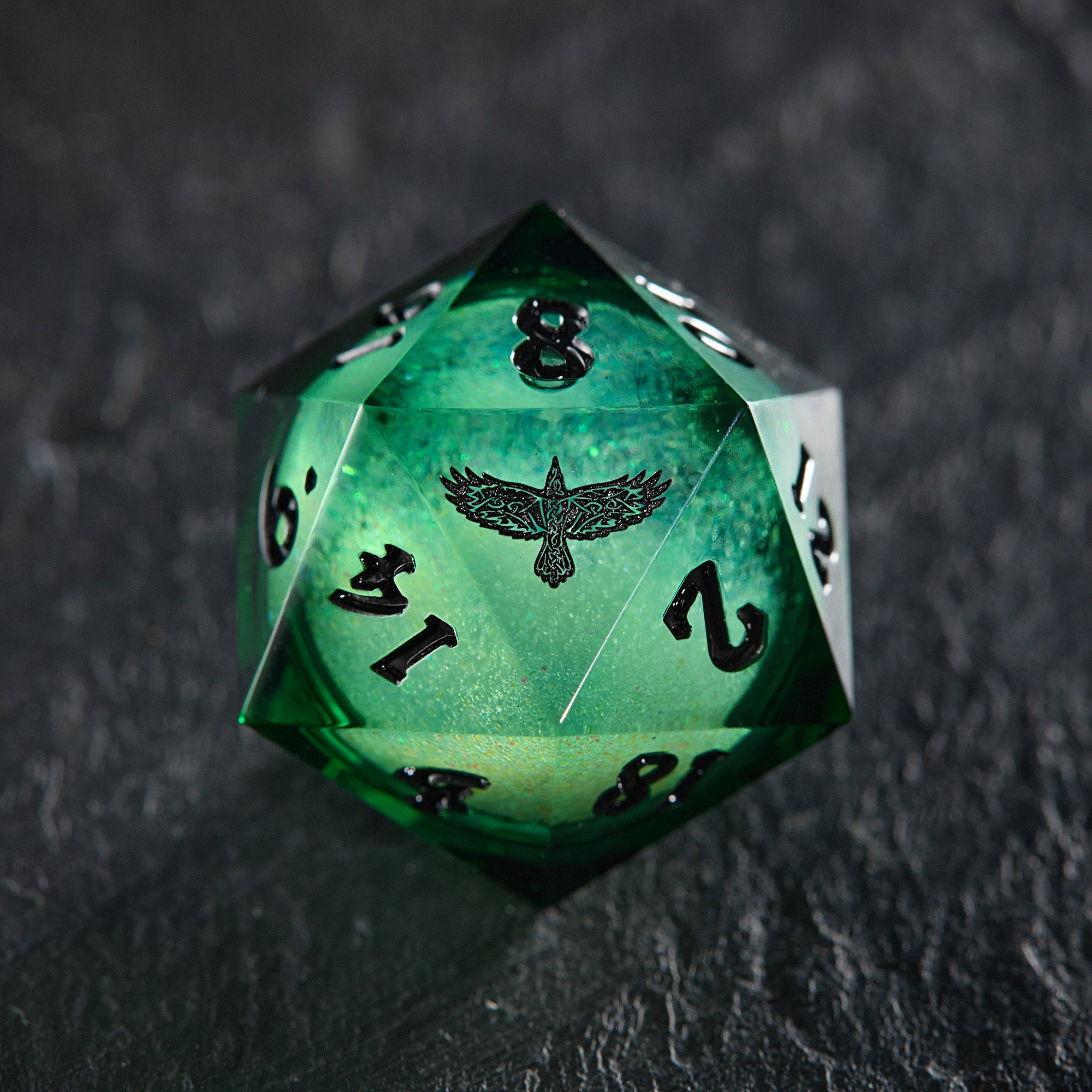 Green Liquid Core Resin Galaxy Dice Celtic Ravens Dice – CrystalMaggie