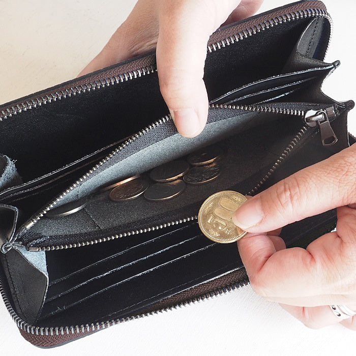 ZOO(ズー) 財布 長財布 カバ革 ラウンドファスナー ブラウン ピューマ