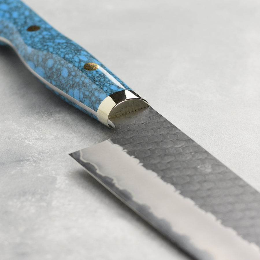 Nigara SG2 Kurouchi Tsuchime Kiritsuke with Blue Turquoise Handle