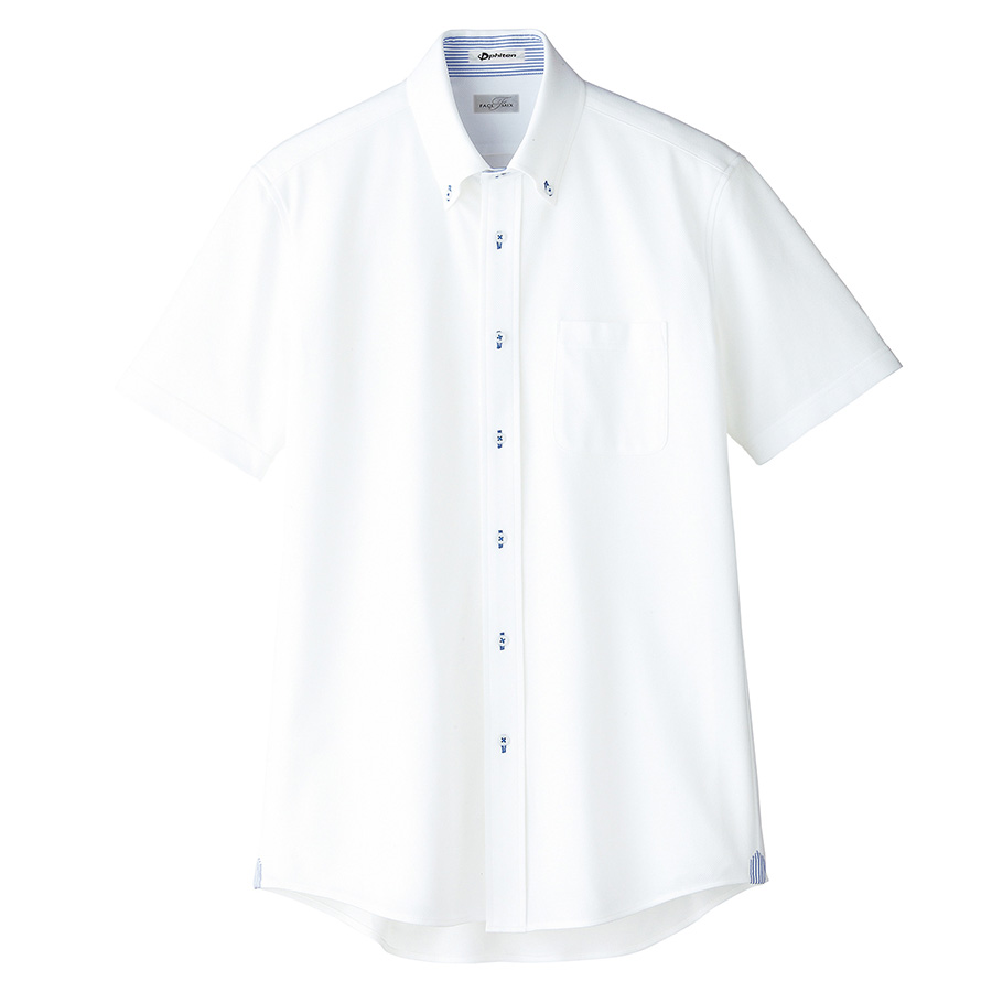 メンズ 吸水速乾 ニット半袖シャツ FB5027M－7 台衿裏：ブルー