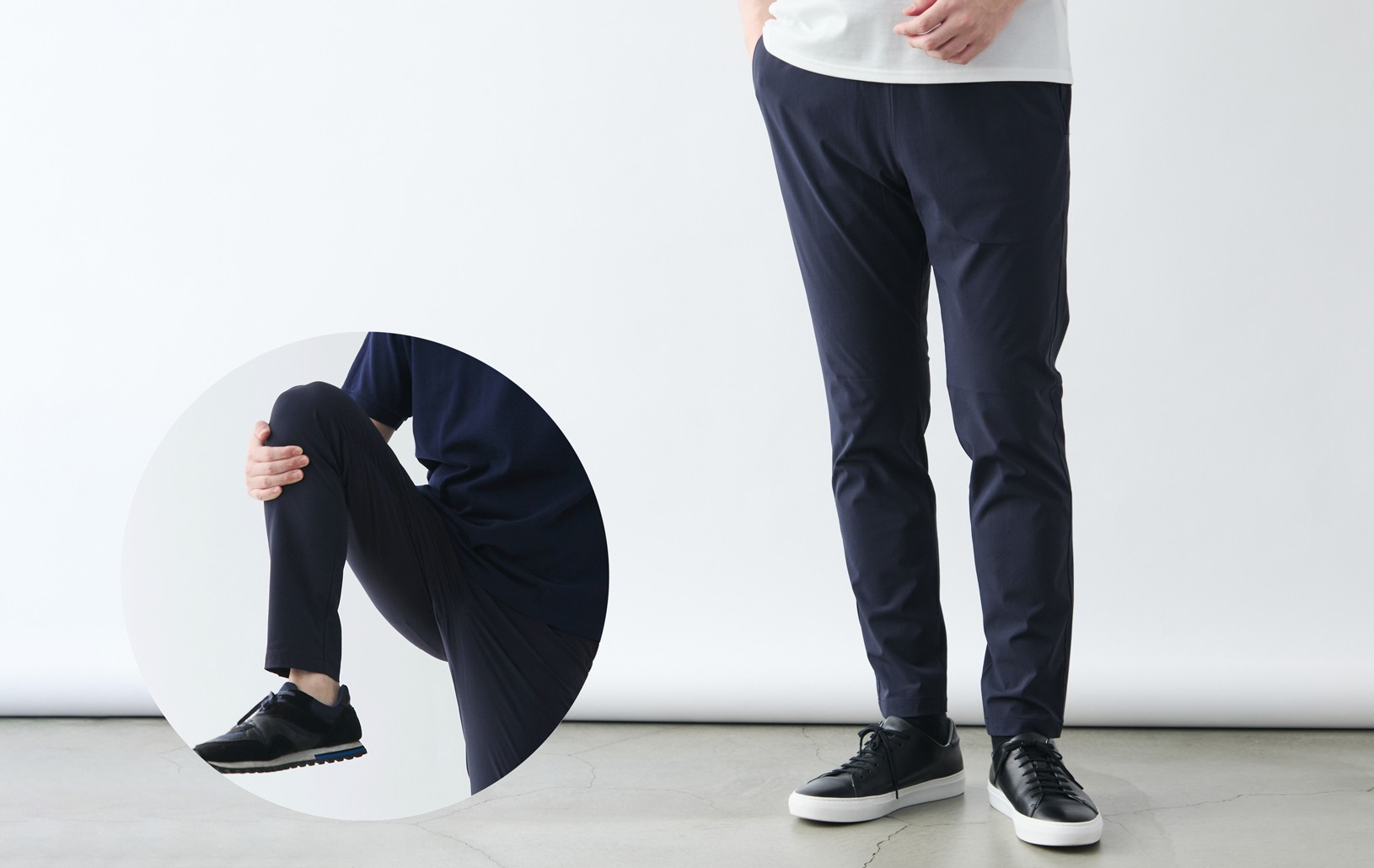 スマートシルエットの超軽量ストレッチパンツ/スリムフィット/ネイビー