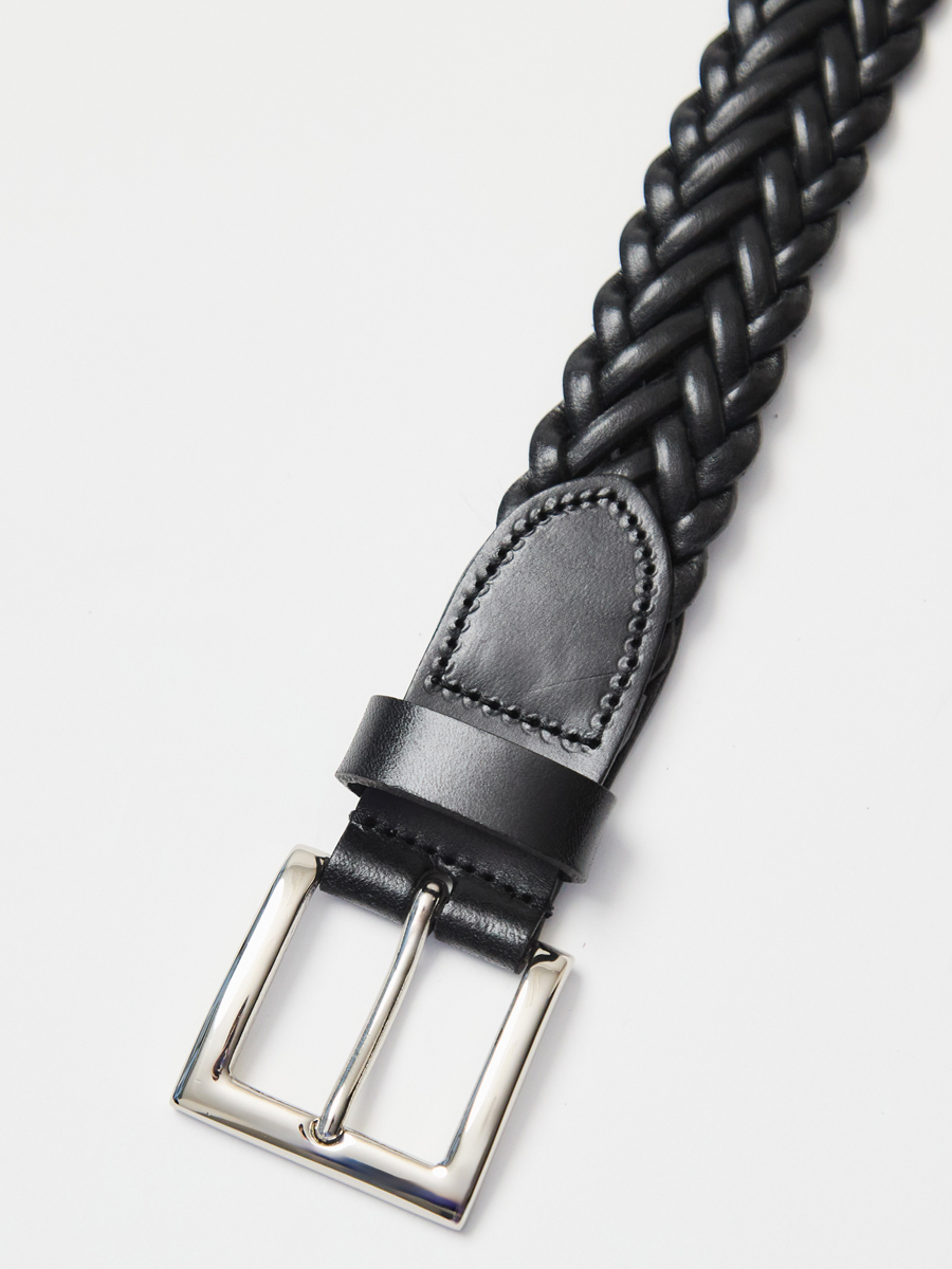 8本編みヘリンボーン クラフトレザーメッシュベルト/ブラウン