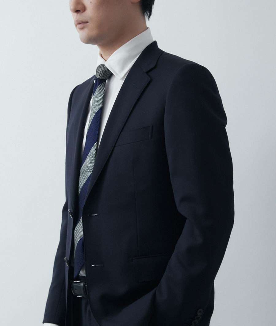 通年] Super100's シルクブレンド 光沢&シャドーストライプ/ネイビー