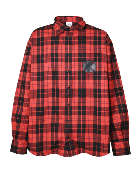 VETEMENTS (ヴェトモン) SS26 チェックシャツ LEATHER CROSS FLANNEL