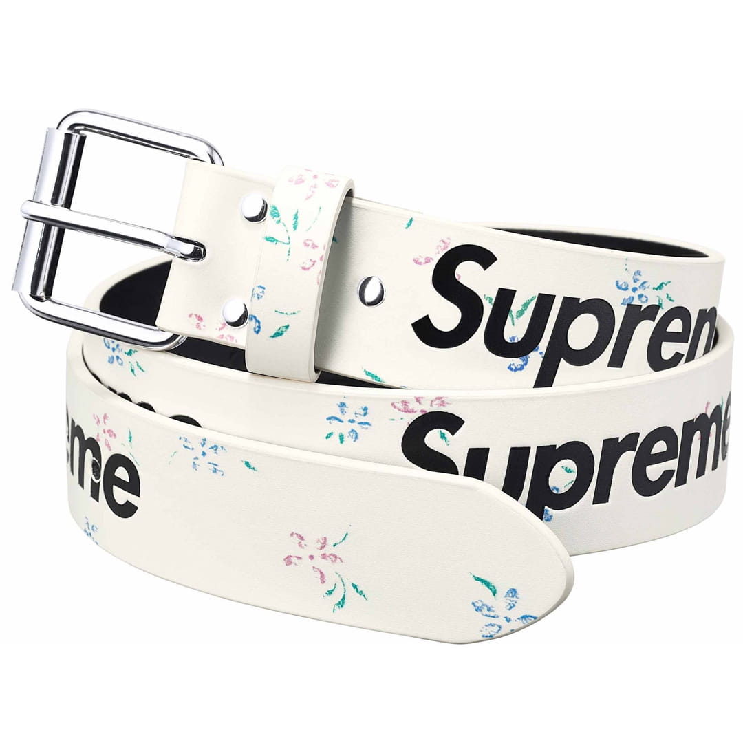 Supreme Repeat Leather Belt White