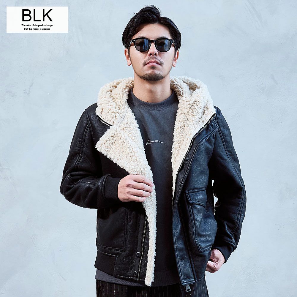 A'gem【エージェム】フード付き裏ボアPUレザージャケット/全1色