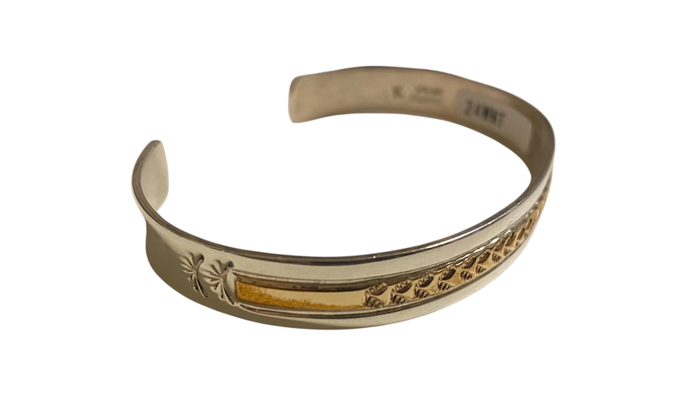 INDIAN JEWELRY NAVAJO族 KING PINO作 SILVER×14K GF スタンプワーク