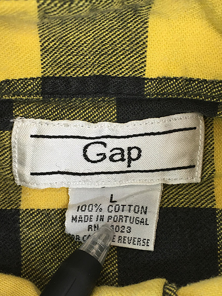 古着 80s GAP ブラック × イエロー ブロック チェック フランネル