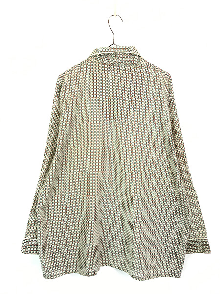古着 60-70s VARSITY 小紋柄 総柄 開襟 コットン パジャマ シャツ XL