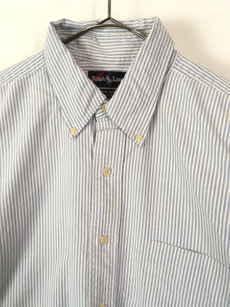 古着 90s Ralph Lauren 「BIG SHIRT」 裾ポニー 青×白 ストライプ