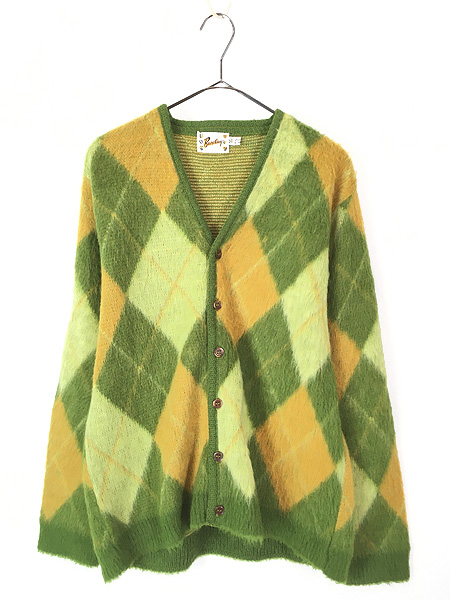 古着 60s Barclay ダイヤ アーガイル チェック シャギー モヘア ウール