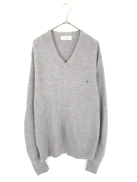 古着 80s USA製 Christian Dior ワンポイント Vネック アクリル ニット