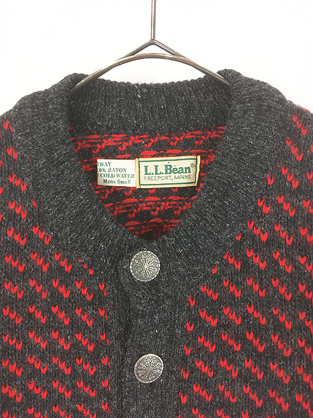 古着 80s ノルウェー製 LL Bean チャコール×レッド バーズアイ ヘビー
