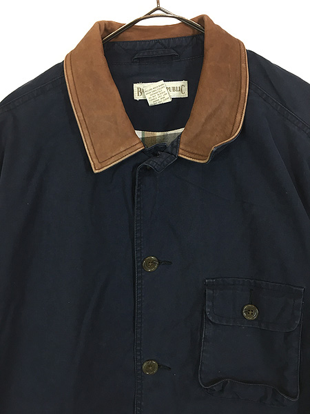 古着 90s BANANA REPUBLIC 本革 レザー襟 コットン キャンバス