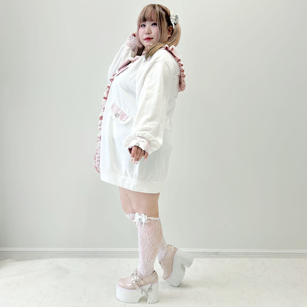 ハートレースアップフリルセーラー裏毛チュニックブルゾン