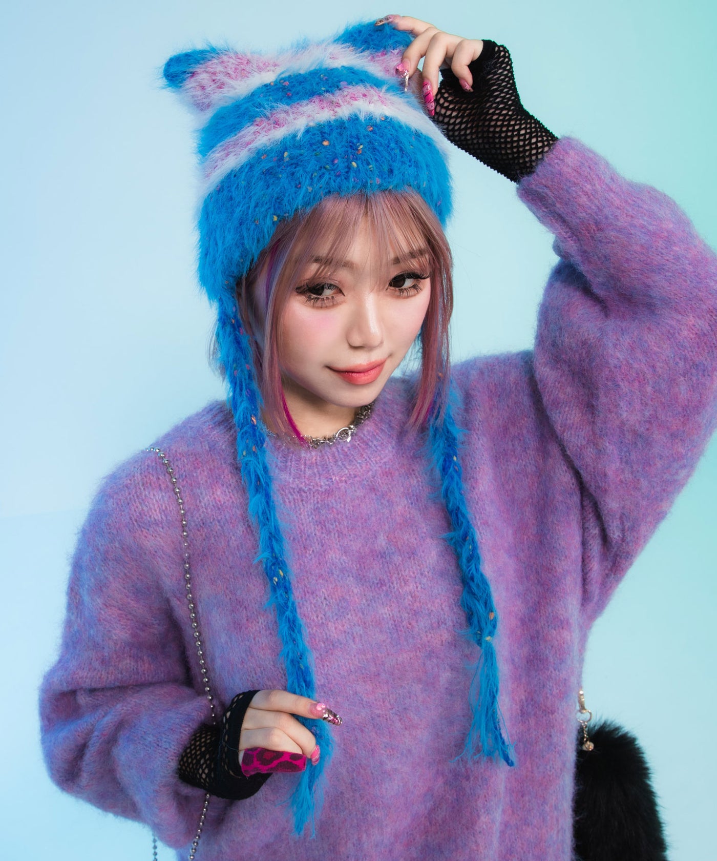 2buy20%OFFクーポン対象】カラフル猫ボーダーニット帽 – レディース