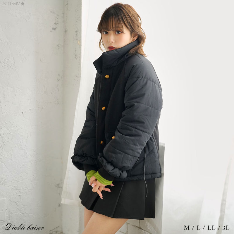 2buy20%OFFクーポン対象】スタンドカラー中綿ジャケットコート