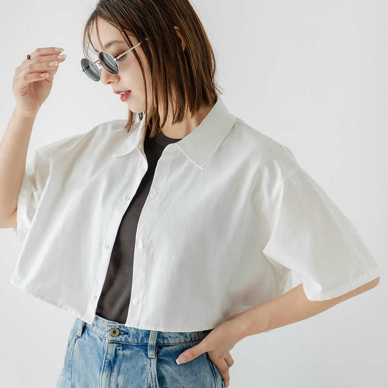クロップドハーフスリーブシャツ – レディースファッション通販の夢