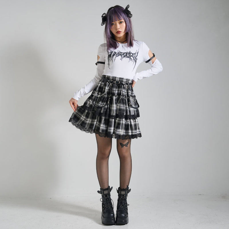 レース×チェック柄サブジラギャルスカート – レディースファッション