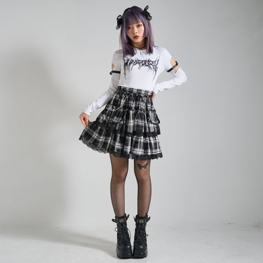 レース×チェック柄サブジラギャルスカート – レディースファッション