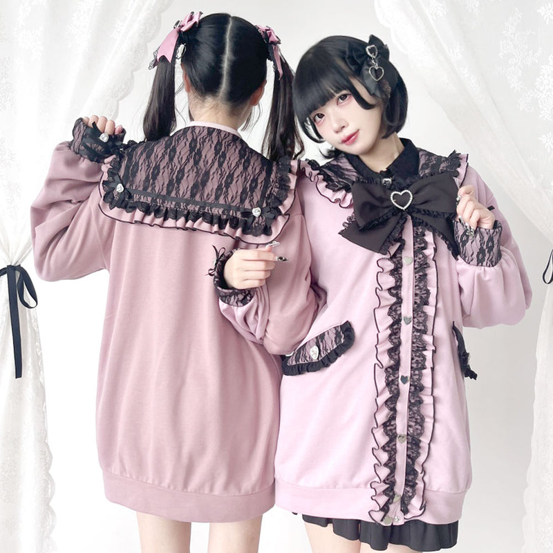 ハートレースアップフリルセーラー裏毛チュニックブルゾン