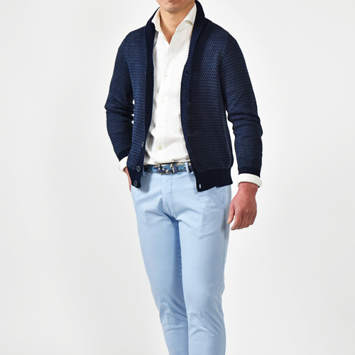 ザノーネ☆美品☆コットンリネンショールカラーカーディガン☆サックス