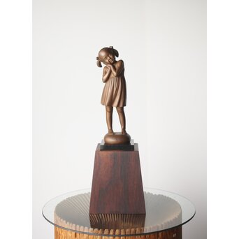 加藤豊 ブロンズ 少女像 銅像 M274｜骨董店 のびる 古美術 骨董 和風