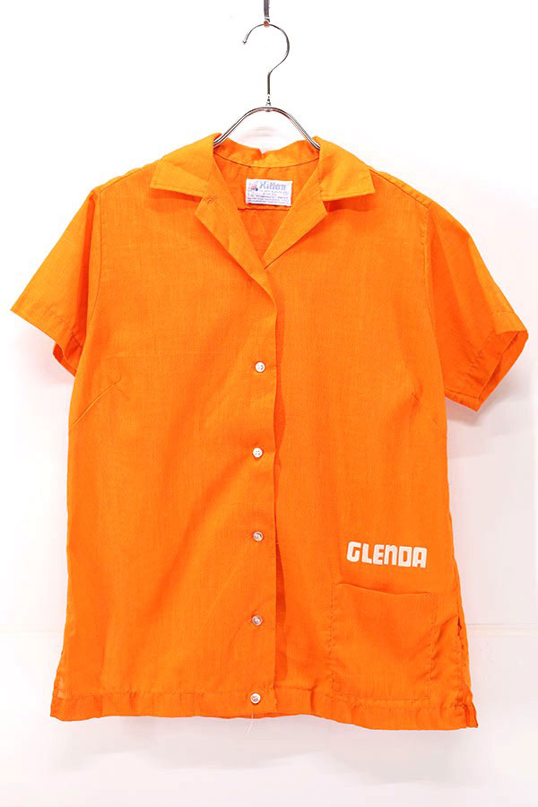 Used Womens 70s USA Hilton Orange Flocky Bowling Shirt Size 34