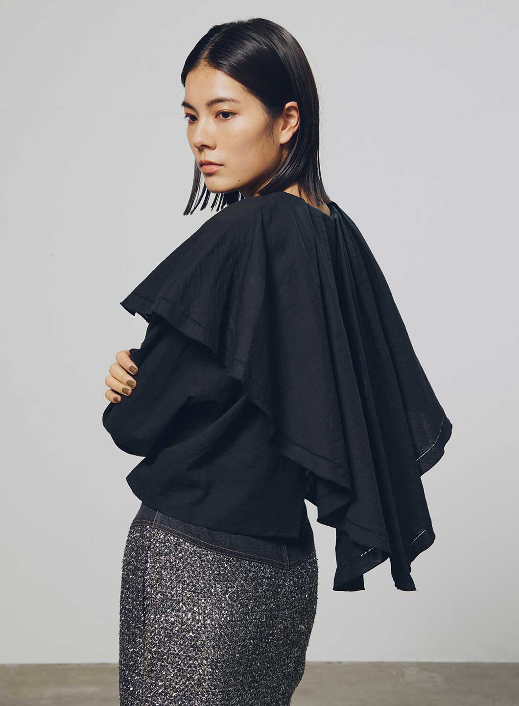 COEL Online Store2WAYアシンメトリーケープブラウス(F ブラック): TOPS