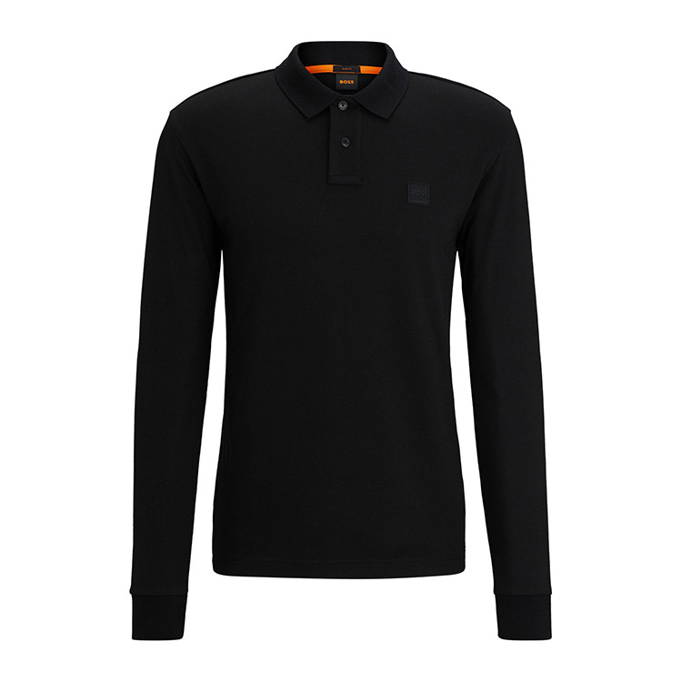 BOSS]ポロシャツ ロゴパッチ（ロングスリーブ） ブラック M(M ブラック