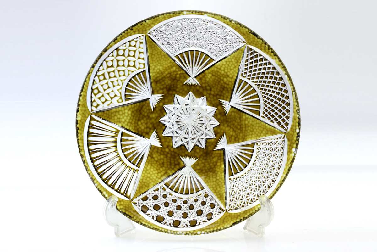 江戸切子 D002飾り皿・六連扇1個 | 江戸切子.jp