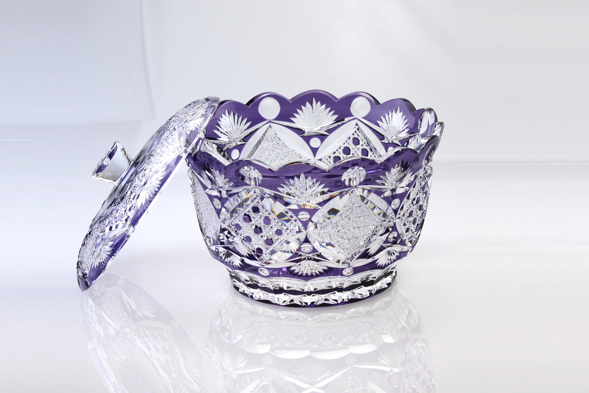 江戸切子 F002蓋付入れ物・玉模様1個 | 江戸切子.jp