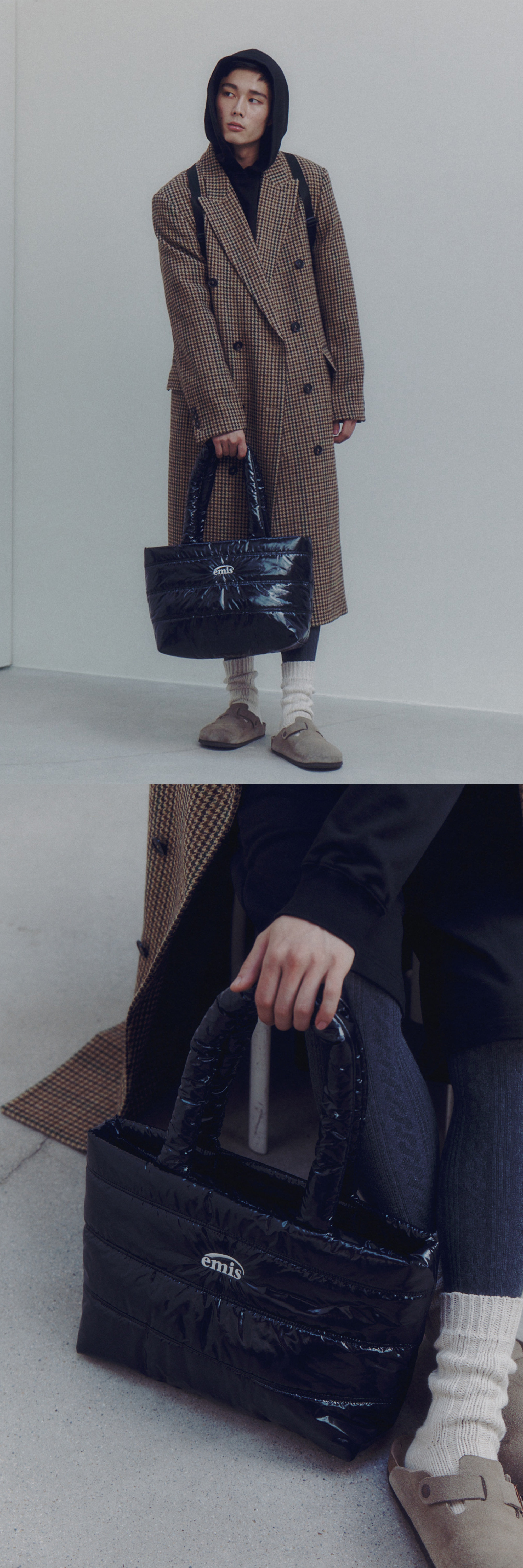 GLOSSY PADDED TOTE BAG-BLACK - EMIS