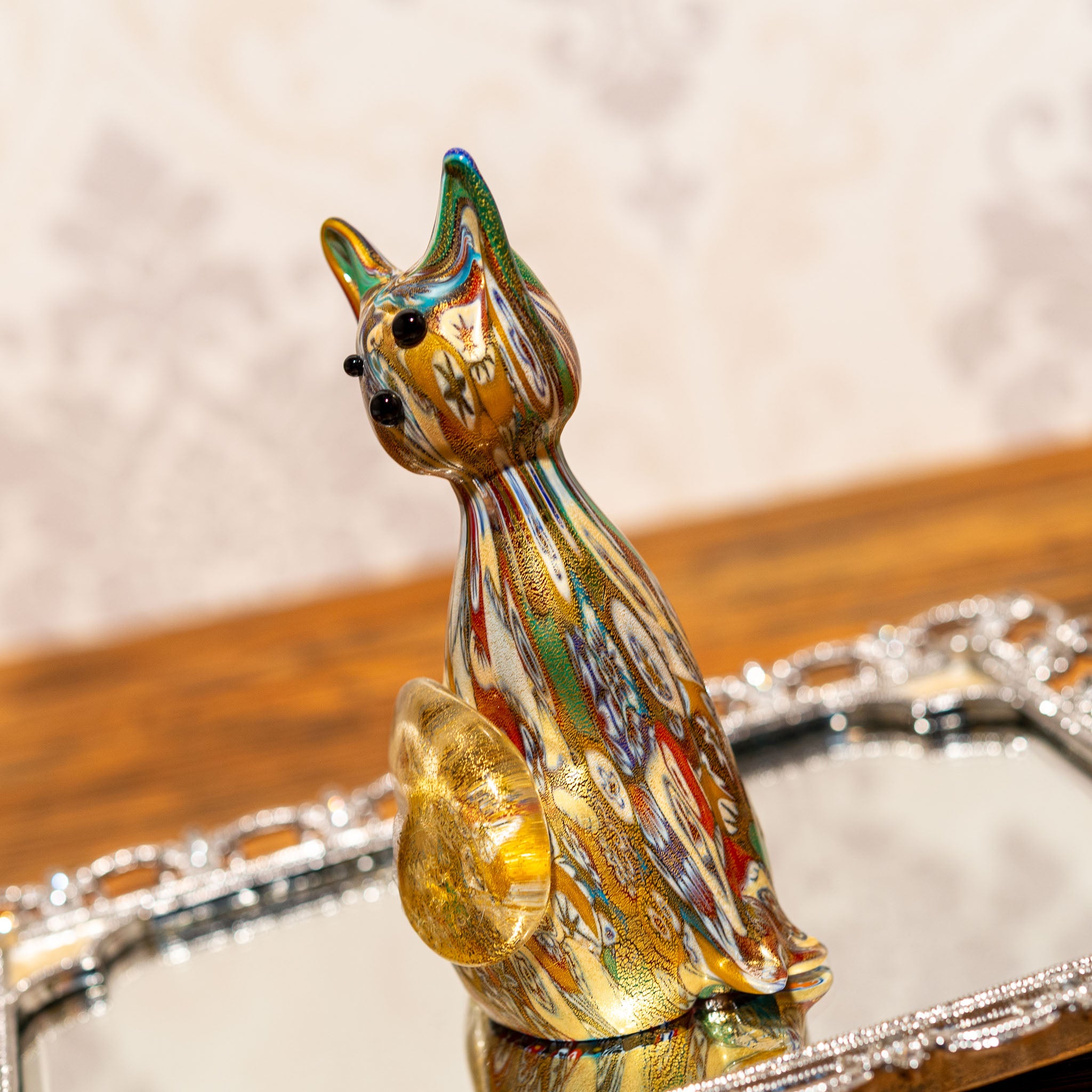 美品)Murano glass ムラーノガラス 猫の置物職人サイン入り(底) 美品